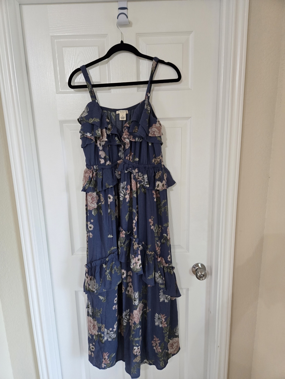torrid Navy Floral Ruffle Tiered Maxi Dress with Pink Accents - Picture 2 of 10